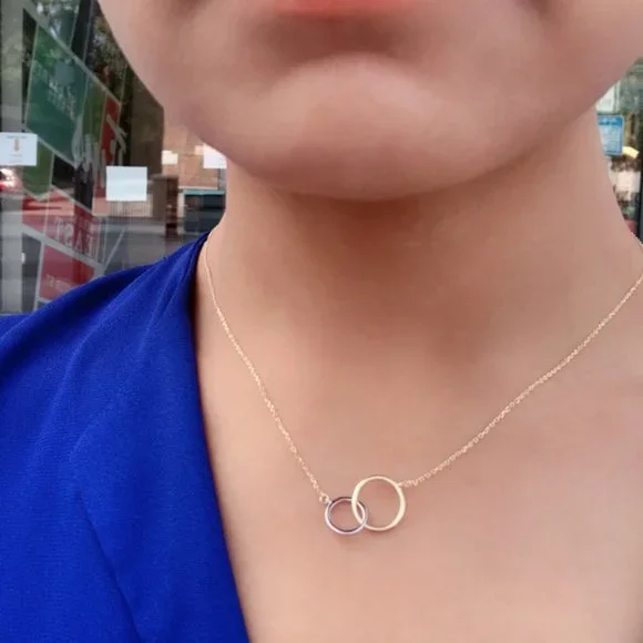 Soleil 14K Gold Layered Silver Circles Necklace - Picture 3 of 10